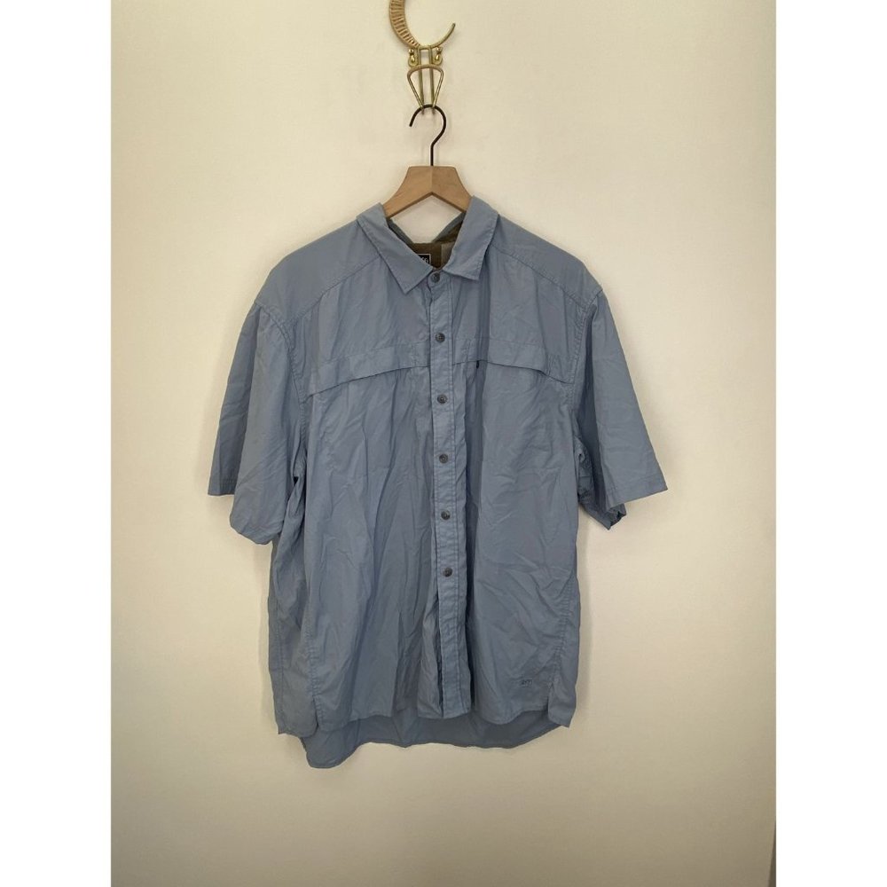 REI 100% Nylon Short Sleeve Button-Down Shirt Blue